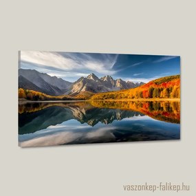 Hegyek tükörképe a tavon – Őszi prémium tájkép 60x34 cm