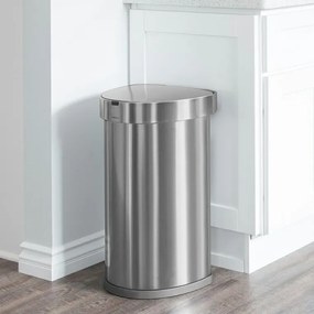 Félkör alakú érintésmentes kosár, 45 l, matt acél, rozsdamentes acél