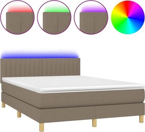 vidaXL tópszínű szövet rugós és LED-es ágy matraccal 140x190cm