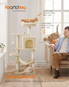 Macskakaparó Torony, 112 cm magas, Többszintes macskaház, Bézs