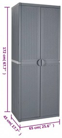 szürke PP rattan kerti tárolószekrény 65 x 45 x 172 cm