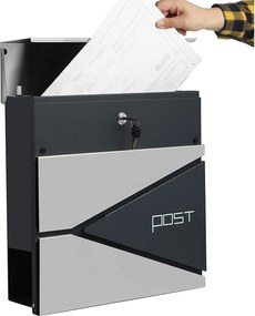 Modern postaláda újságtartóval 10,5x37x37 cm, antracit és ezüst