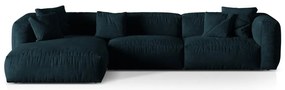 Sötétkék bársony moduláris sarokkanapé (bal oldali-heverő résszel) Martina – Micadoni
