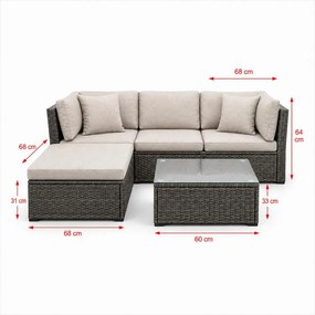 AVENBERG ARANCIO Kerti rattan garnitúra - szürke/bézs