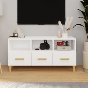 fehér magasfényű szerelt fa TV-szekrény 102x36x50 cm