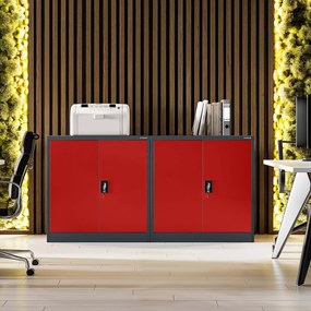 Alacsony fém irattartó szekrény BEATA, 900 x 930 x 400 mm, antracit-piros