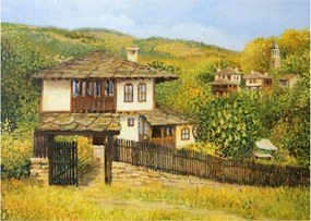 Üveg kép - Házak nyáron (70x50 cm)