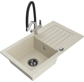 Mexen Pablo 1-medencés gránit mosogató csepegtetővel és Duo konyhai csappal, bézs - 6510-69-671701-07-B