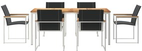 7 Részes Kert Étkező Szett Tömör Fa Akác, Kültéri Étkező Asztal 180x90x75 cm Tömör Fa Akác