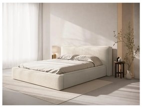 Krémszínű kárpitozott ágyneműtartós franciaágy ágyráccsal 180x200 cm Simon Olivia – Micadoni