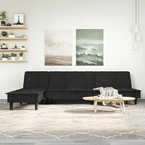 fekete L-alakú bársony kanapéágy 255x140x70 cm