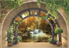 Fotótapéta Kőív Vízesés Ősz Nap Zöld 416x290 +ragasztó