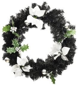 fekete PVC karácsonyi koszorú LED-ekkel 60 cm