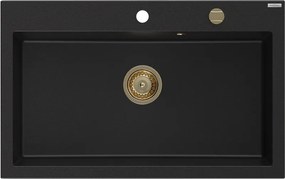 Mexen Elix gránit mosogató egytálcás 800 x 500 mm, fekete, arany szifon - 6527801005-77-G