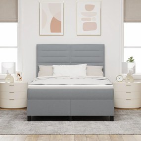 Rugós ágy matraccal és LED világítással, világosszürke, 160x200 cm szövet
