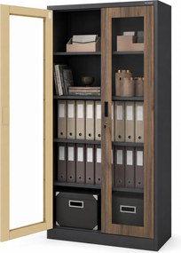 Fém szekrény vitrinnel antracit / dió: Eco Design AMELIA, 900 x 1850 x 400 mm