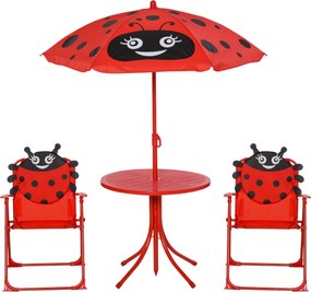 Outsunny Gyerek Kert Asztal és Szék Készlet Piknik Összecsukható Készlet Gyerekeknek Állítható Napernyővel 100-125 cm Magasság Piros Katica Mintával |