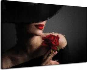 Vászonkép Nő vörös rózsával Piros ajkak Elegancia 120x80 cm