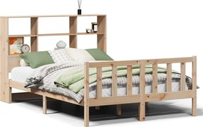 vidaXL tömör fenyőfa könyvespolcos ágy matrac nélkül 150 x 200 cm