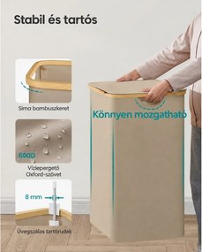 SONGMICS 3 rekeszes fedeles szennyeskosár, 150 L (60 x 38,5 x 70,5 cm), teveszín barna