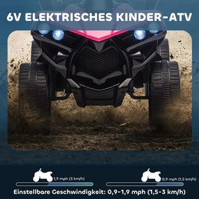 AIYAPLAY Kids Quad Elektromos 6V-os kids quad előre- és hátramenet funkcióval, zenével, LED fényszórókkal, rózsaszín