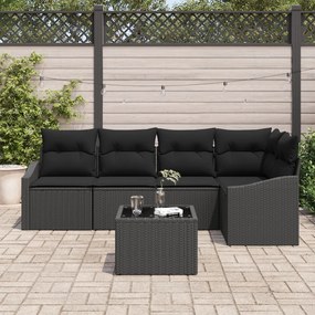 Kerti Kanapé Szett 6 db Fekete Rattan, Acél Váz