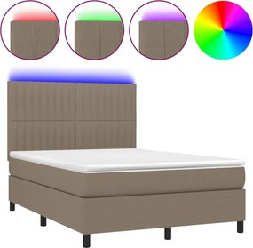 vidaXL tópszínű szövet rugós és LED-es ágy matraccal 140x190cm
