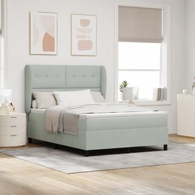 Box Spring Ágy Matracossal - Világosszürke, 140x190 cm, Bársony