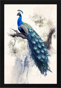 Poszter Keret Fa Grafika Természet Madár Kék Páva Toll 40x60