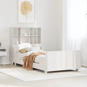 fehér tömör fa könyvespolcos ágy matrac nélkül 90 x 190 cm