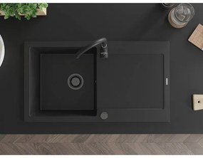 Mexen Leo, gránit mosogató 900x500x190 mm, 1 kamrás, fekete, fekete szifonnal, 6501901010-77-B