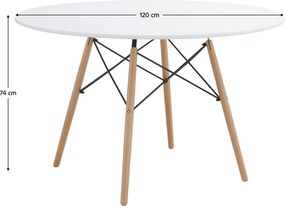 Étkezőasztal, fehér/matt/bükk, átmérő 120 cm, DEMIN NEW
