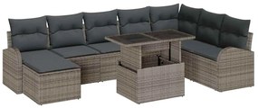 Kerti Kanapé Szett 9 pcs Szürke Mű rattan, porszórt acél