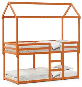 viaszbarna tömör fenyőfa ágy emelettel és tetővel 75 x 190 cm