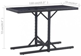fekete polyrattan és üveglapos kerti asztal 110 x 53 x 72 cm