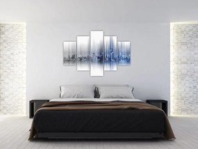Kép - Panoráma a városra, kék-szürke (150x105 cm)