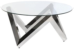 Modern acél ezüst dohányzóasztal edzett üveg lappal