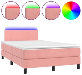 rózsaszín bársony rugós és LED-es ágy matraccal 120x200 cm