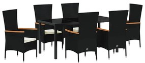 Kert étkező szett párnával 7 pcs Fekete Poli rattan