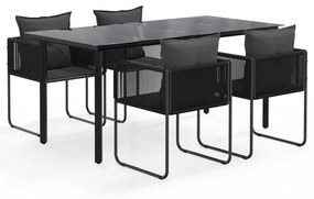 vidaXL 5 részes fekete kerti étkezőgarnitúra