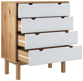 OTTA barna-fehér tömör fenyőfa fiókos szekrény 76,5x39,5x90 cm