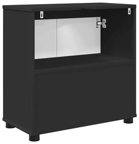 Fürdőszoba mosdószekrény ajtóval Fekete 60 x 30 x 60 cm Faanyag