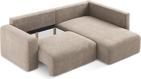 Bézs zsenília kinyitható-tárolóhelyes sarokkanapé (jobb oldali-L alakú) Kona – Makamii