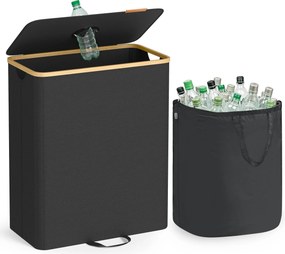 SONGMICS palackgyűjtő, 140 literes, bedobónyílásos fedéllel és kivehető belső zsákkal, fekete-bézs