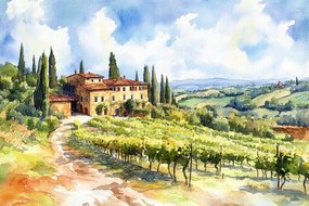 Vászonkép Canvas Tájkép Toszkána Villa Pincészet Nyár Olaszország 120x80