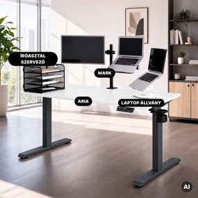 Elektromos íróasztal magasságállítással ergonomikus antracit-fehér, 1400x700 mm: ARIA