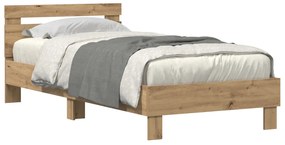 Ágykeret LED Fényekkel Artisan Tölgy 90x200 cm Mérnöki Fa