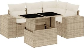 vidaXL 5 részes bézs polyrattan kerti ülőgarnitúra párnákkal