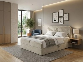 Kárpitozott boxspring ágy FORENA 160x200 cm krémszínű Matrac: Bonell rugós matrac