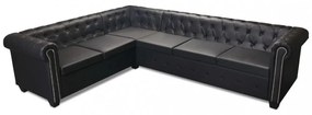 vidaXL 6 személyes fekete műbőr Chesterfield sarok kanapé